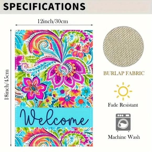 Charming Double-Sided Floral Welcome Garden Flag - 18x12 Inch, Durable Linen NIP - Picture 5 of 5